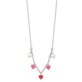 Sterling Silver Polished Pink/Red/White Enamel Heart Children's Necklace